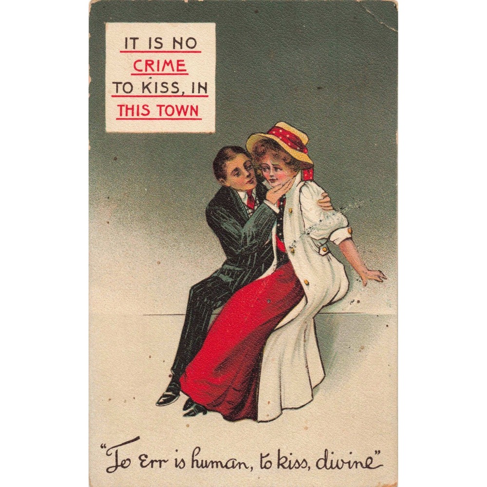 Vtg 1909 RPPC Postcard "No Crime To Kiss" Sheboygan WI Comic Divided Back - Picture 1 of 2